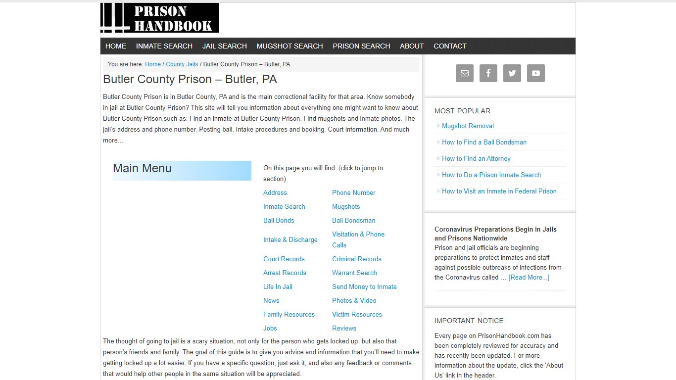 Butler County Prison – Butler, PA - Prison Handbook